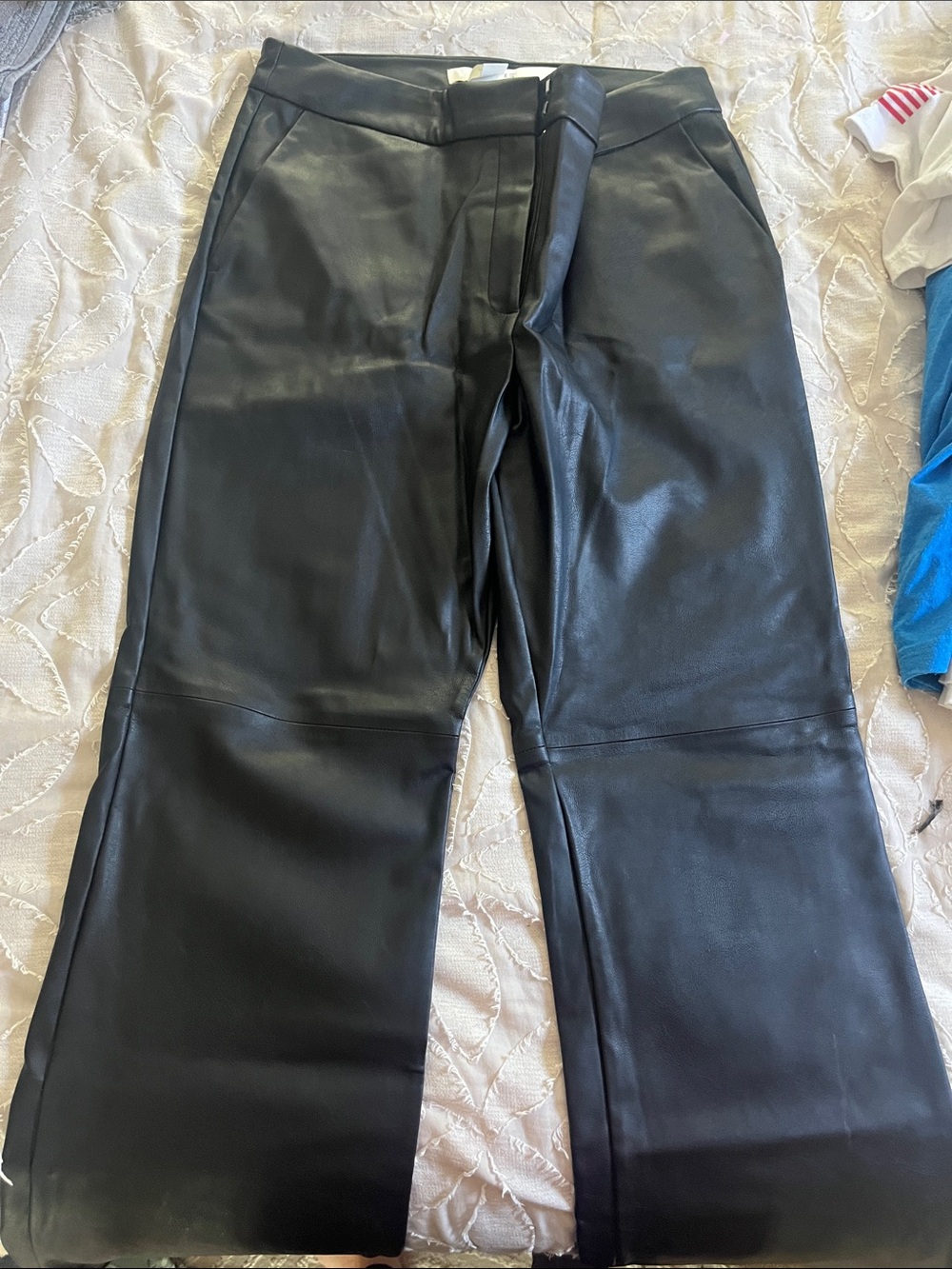 H&M Black Faux Leather Wide-Leg Pants